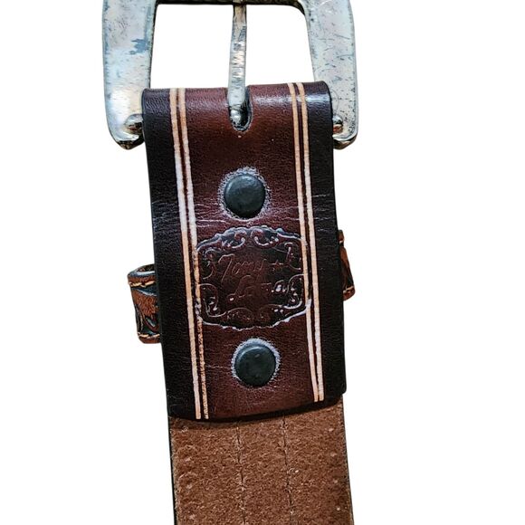 Tony Lama Men Leather Tooled Belt Sz 40 Western Equestrian Cowboy Floral Studded - Picture 5 of 9